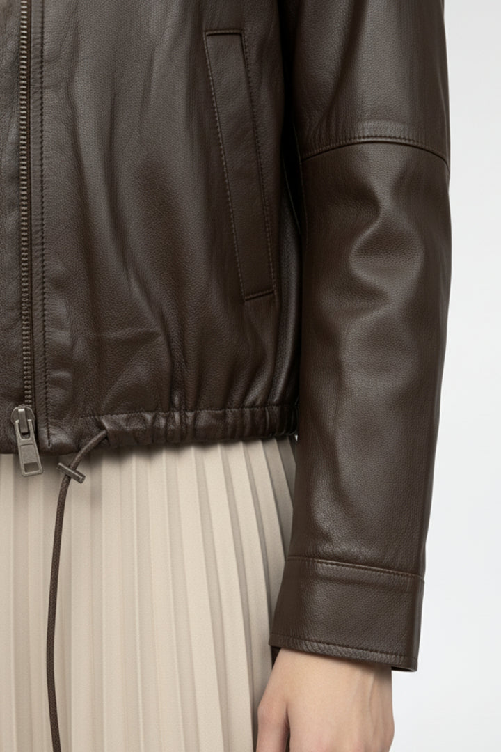 Brown Luxe Zip Leather Jacket