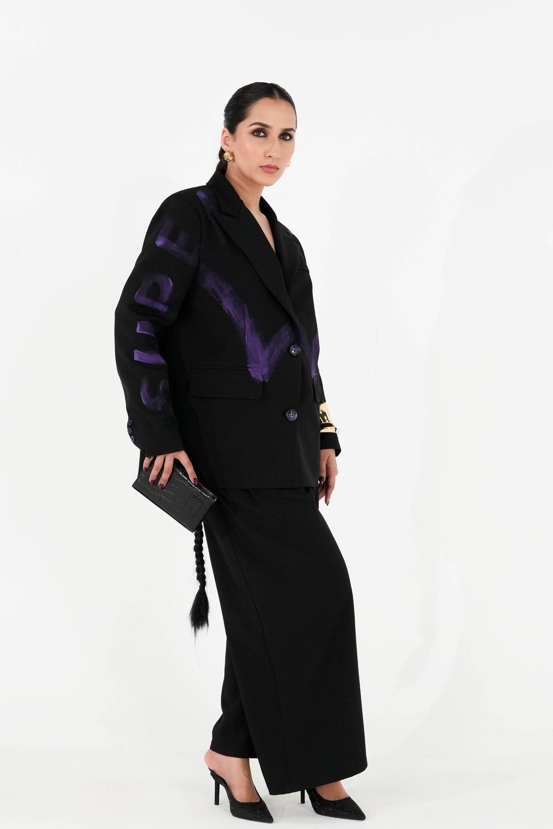 Violet Strokes Black Blazer