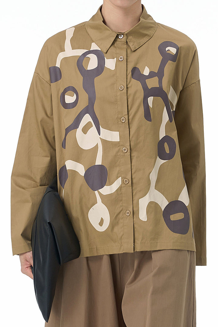 Bond Print Full Sleeve Camel Shirt