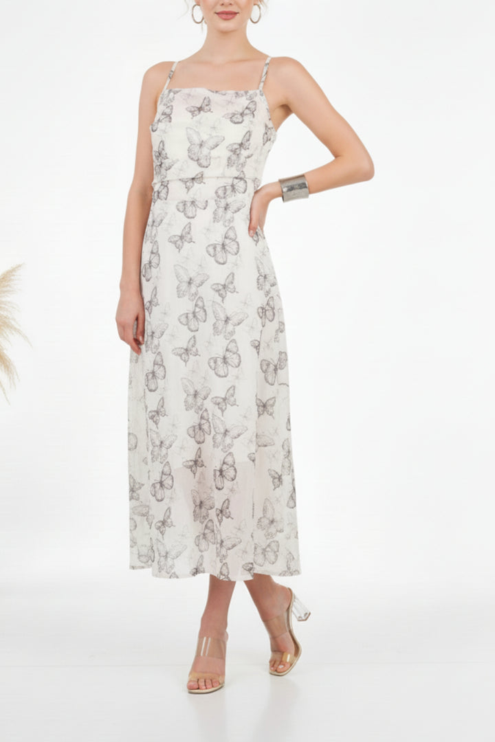 Butterfly Strappy Midi Dress