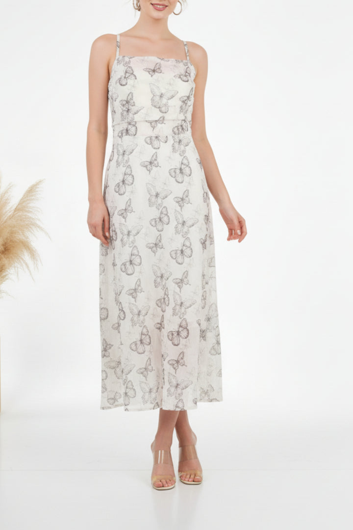 Butterfly Strappy Midi Dress