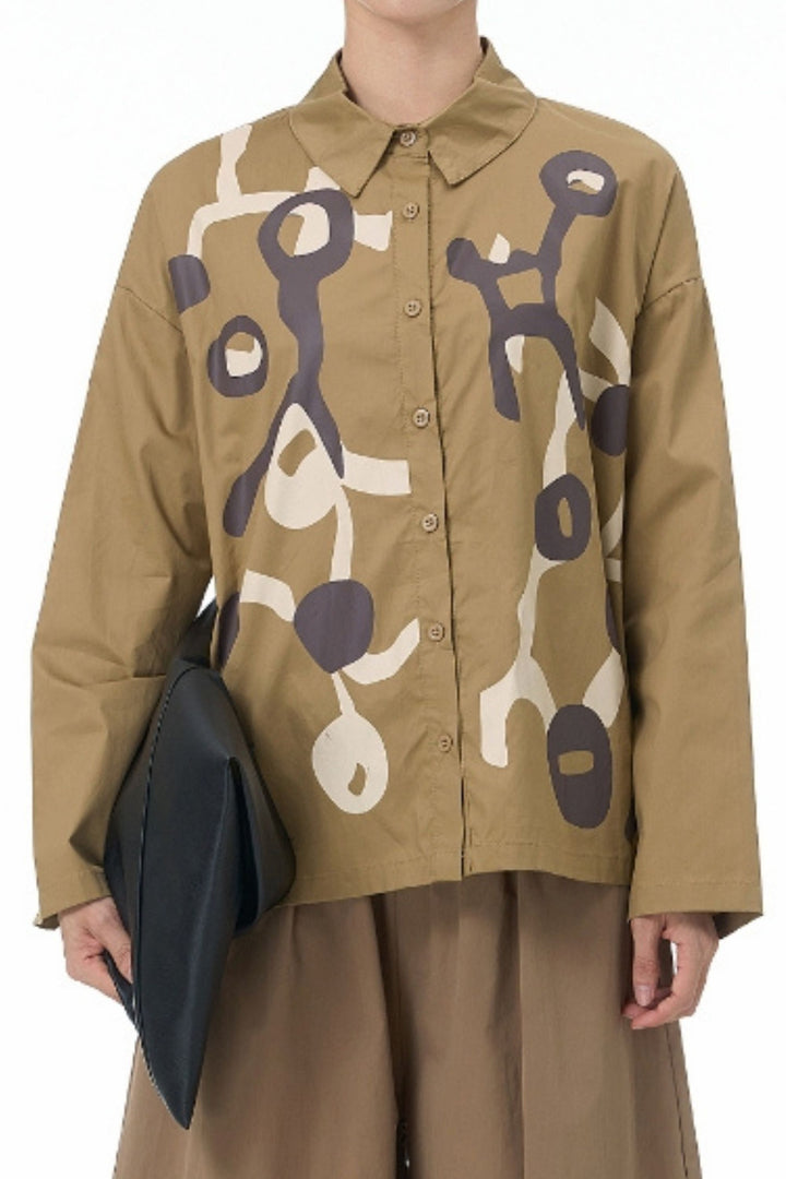 Bond Print Full Sleeve Camel Shirt