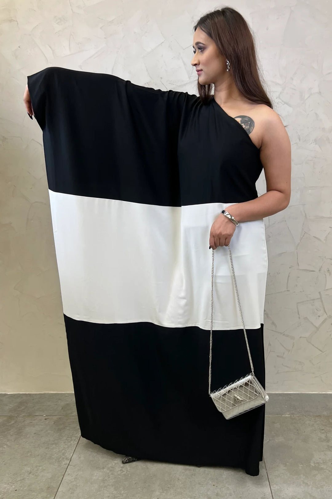 party wear kaftan dress in black and white