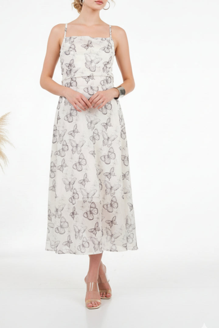Butterfly Strappy Midi Dress