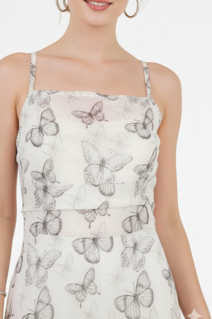 Butterfly Strappy Midi Dress