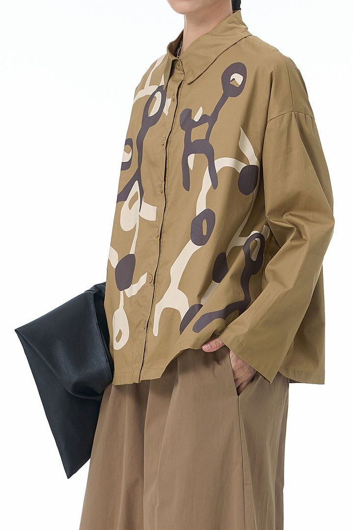 Bond Print Full Sleeve Camel Shirt