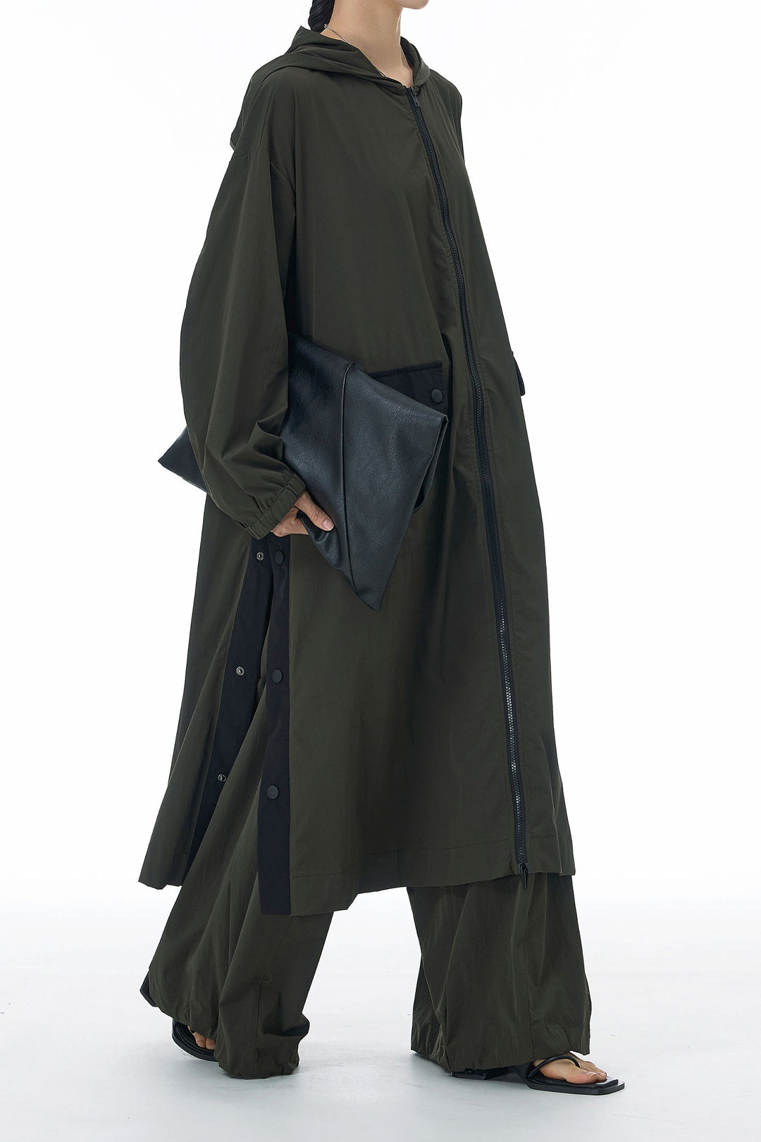 comfortable green color zippered shirt dress