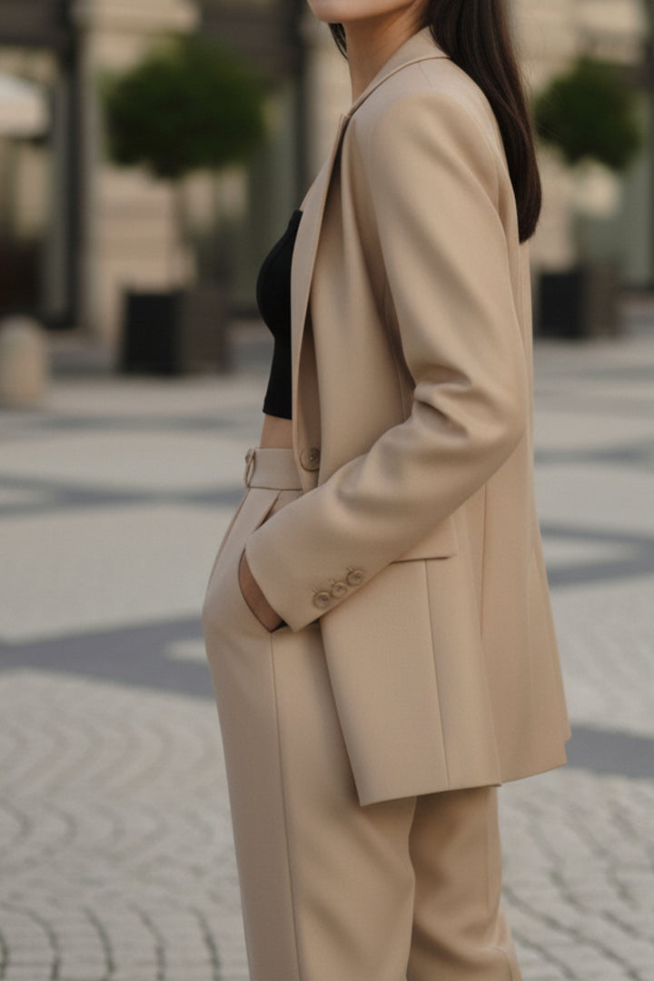 Beige Blazer and Pant Coord set