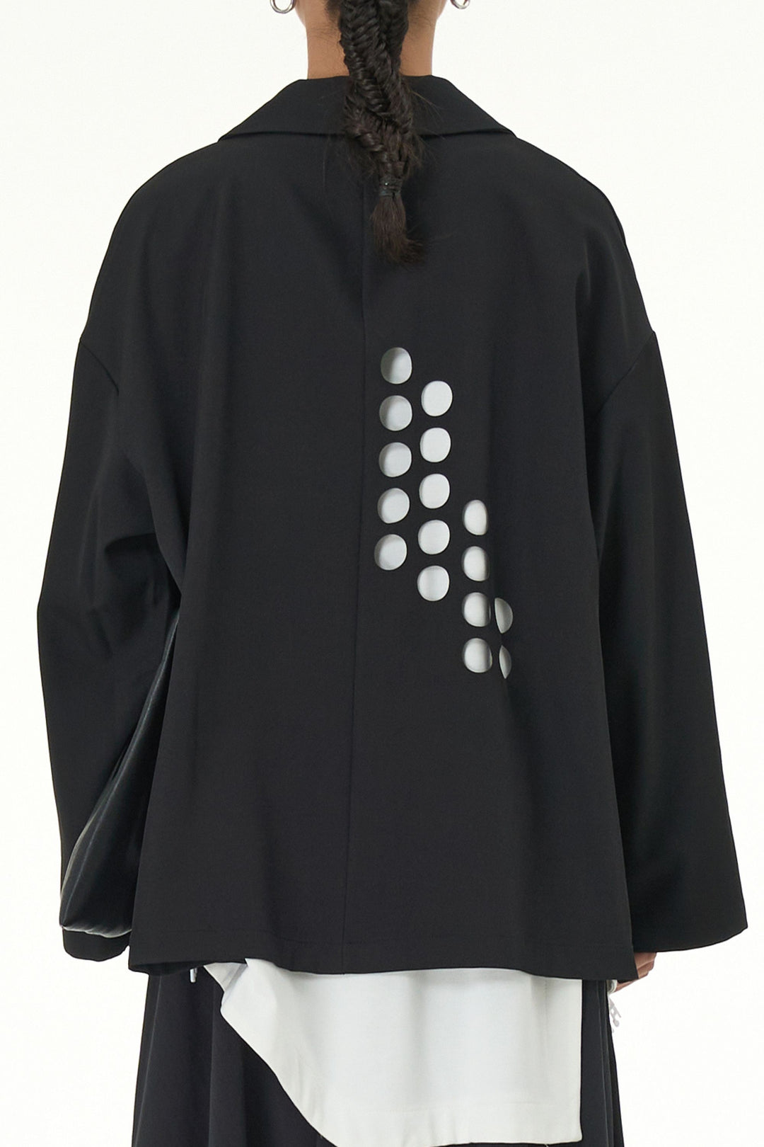 Black Blazer With Circle Cut Work