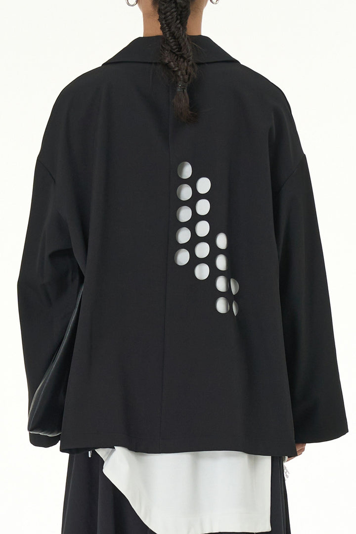 Black Blazer With Circle Cut Work