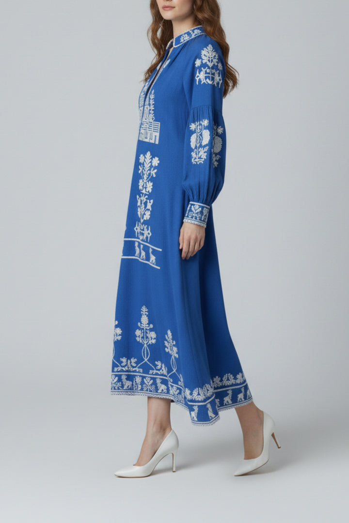 Embroidered Panelled Cotton Maxi Dress
