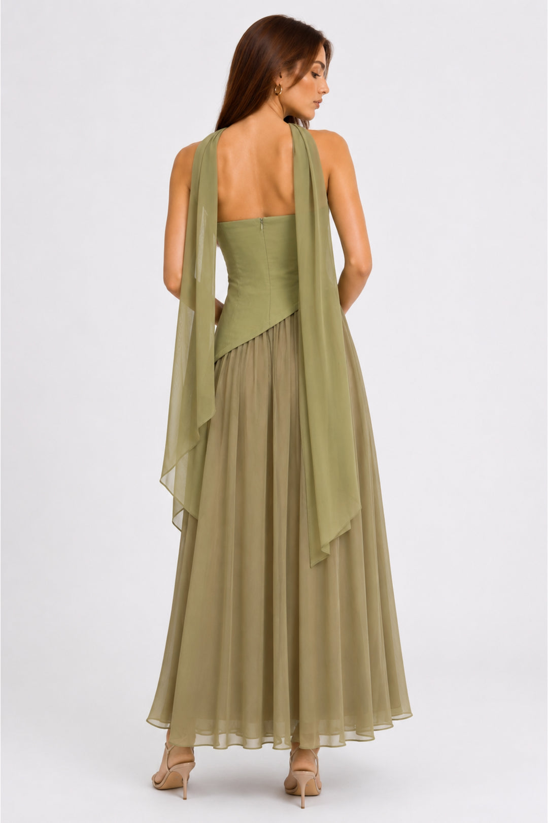 Sage Veil Strapless Dress