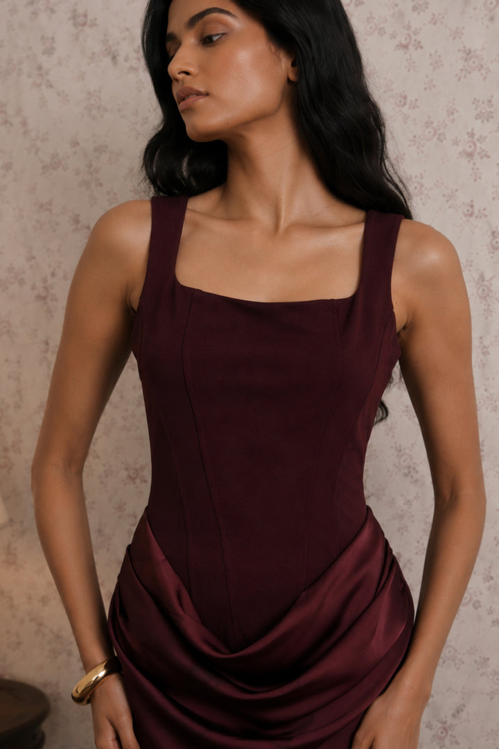 Garnet Maroon Drape Dress