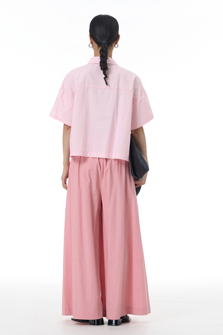 Oversized pink shirt and skirt set