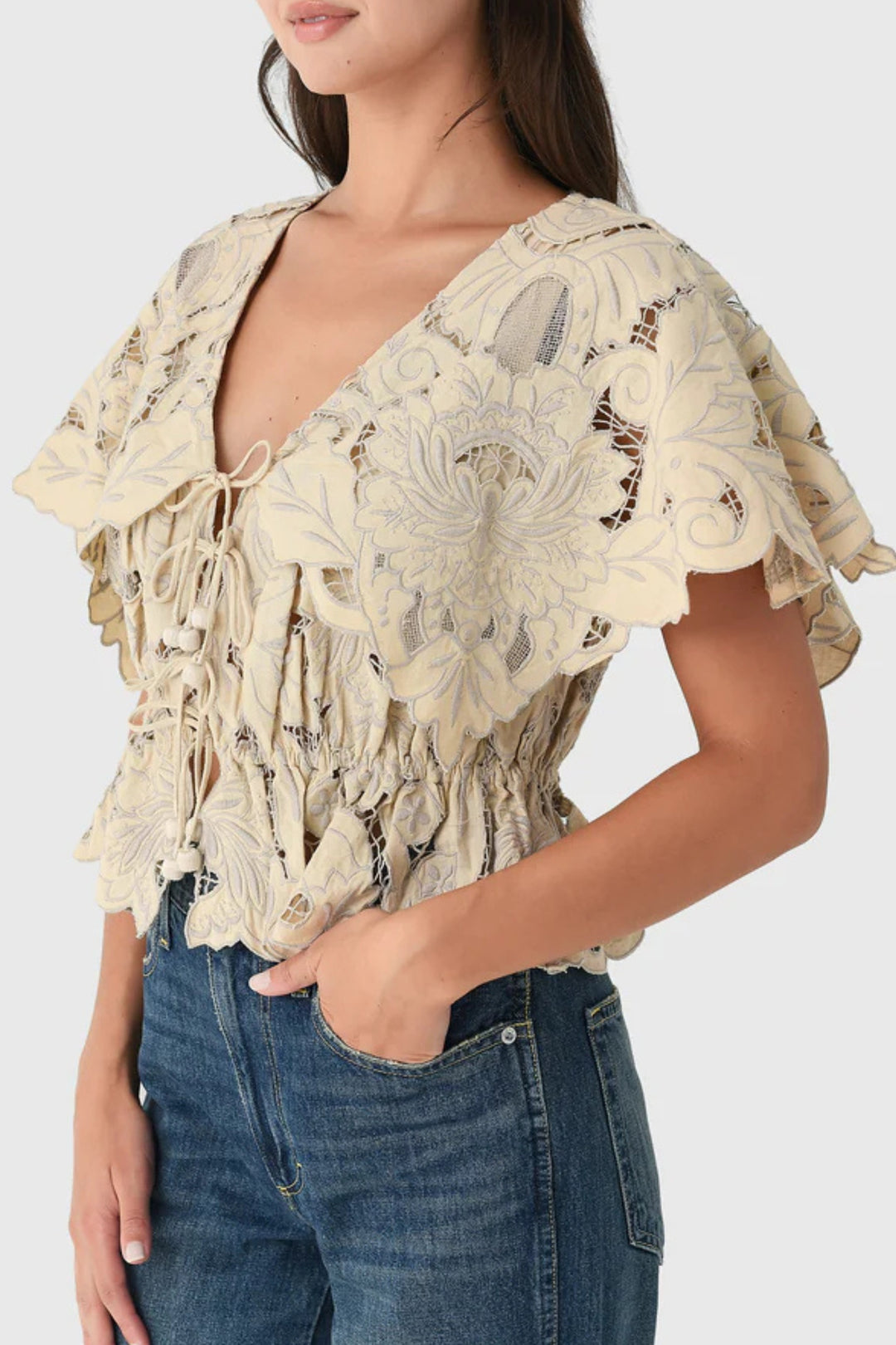 Soft White Lace Flutter Sleeve Top