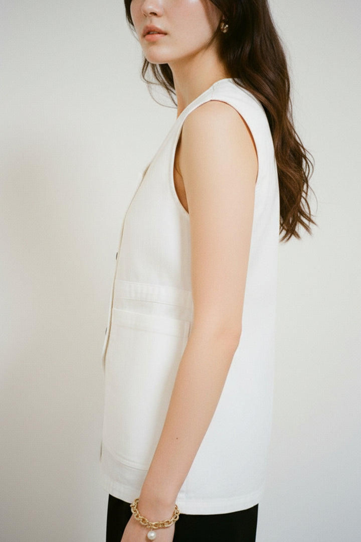 Crisp White Double-Breasted Vest