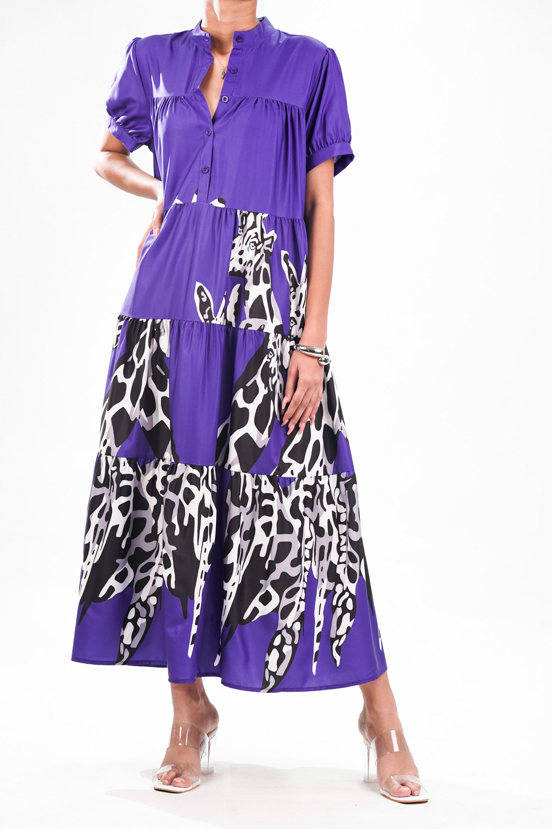 Purple tiered maxi dress for women