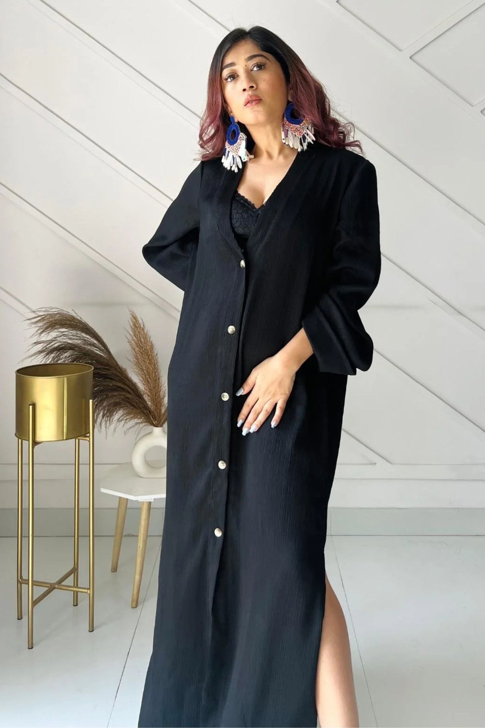 Classic black shirt dress for evening occasions
