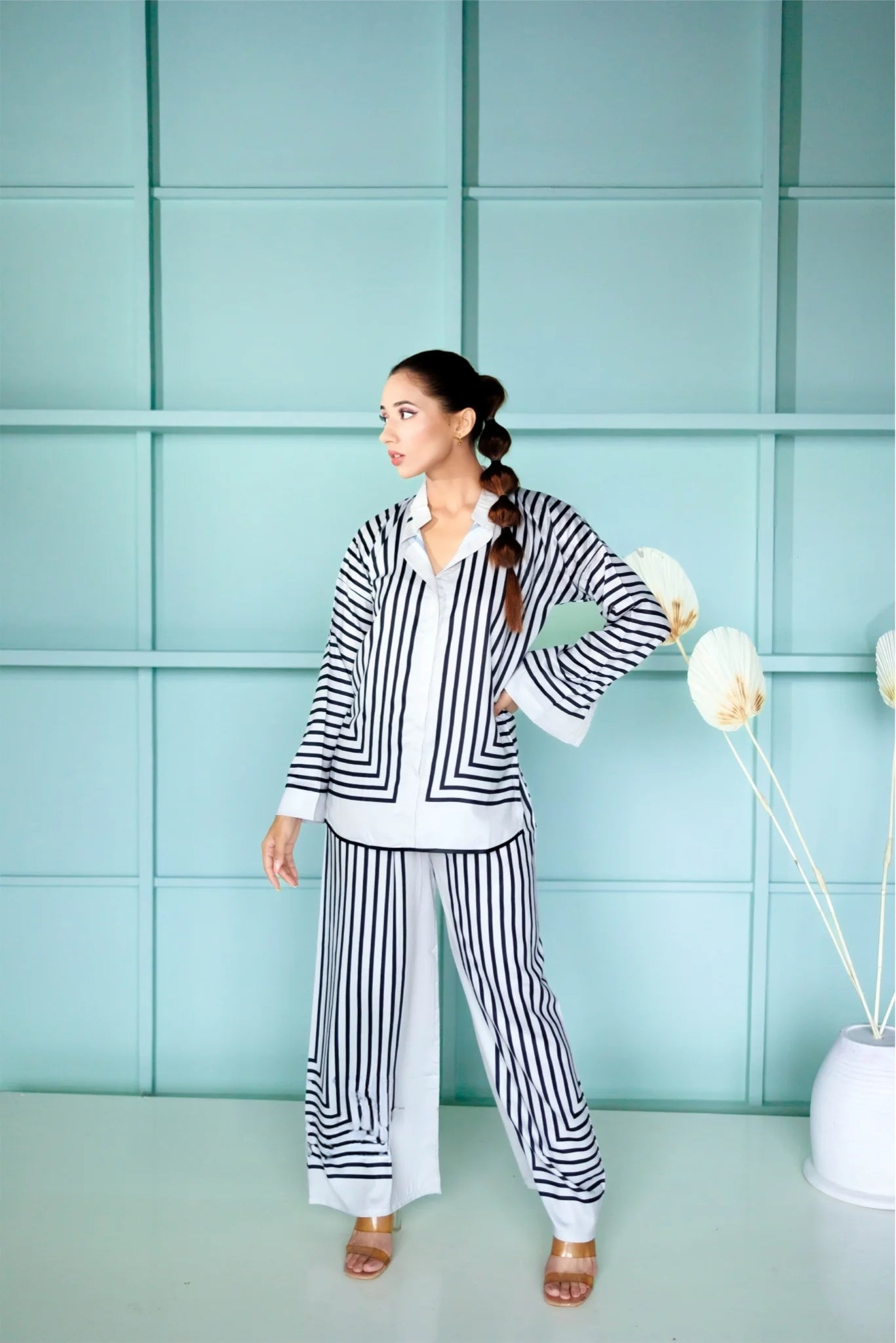 Blue and white hot sale striped co ord