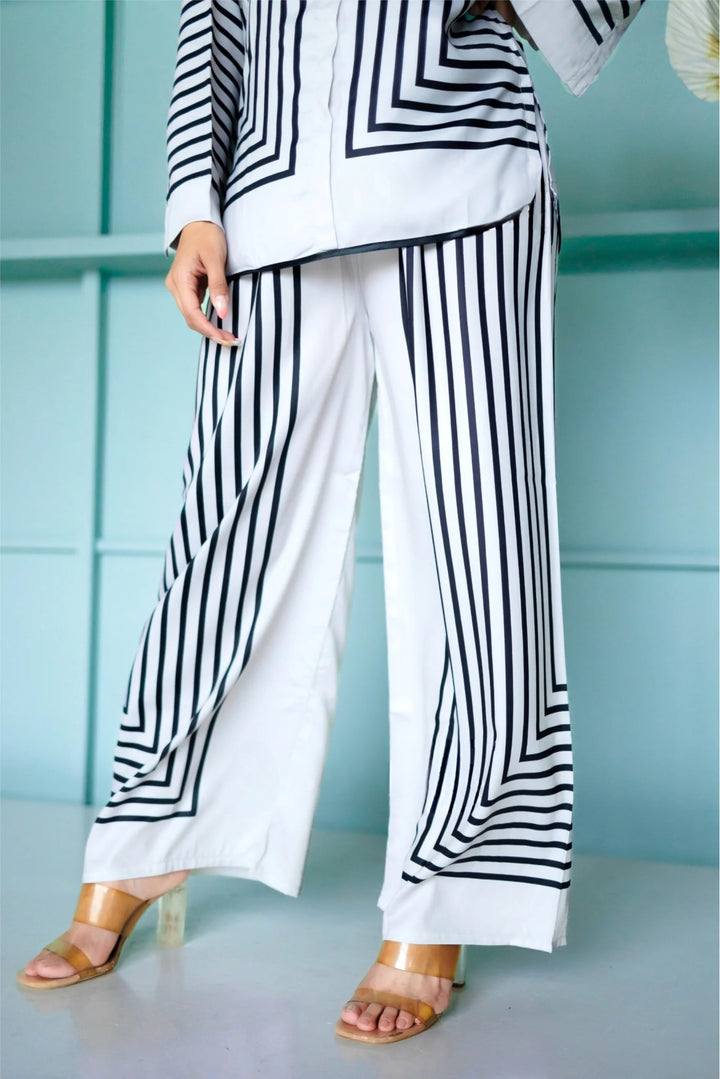 Stylish matching off-white striped attire