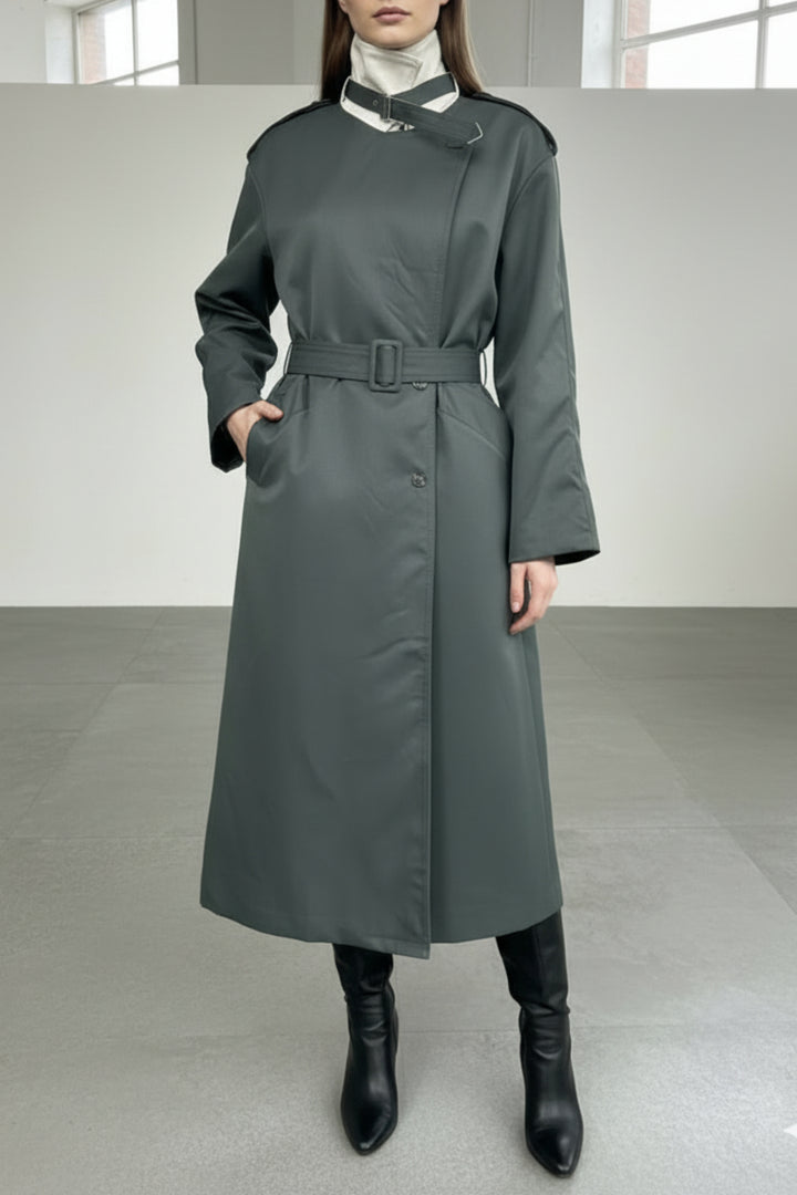 Moss Green Dual Belted Trench Coat