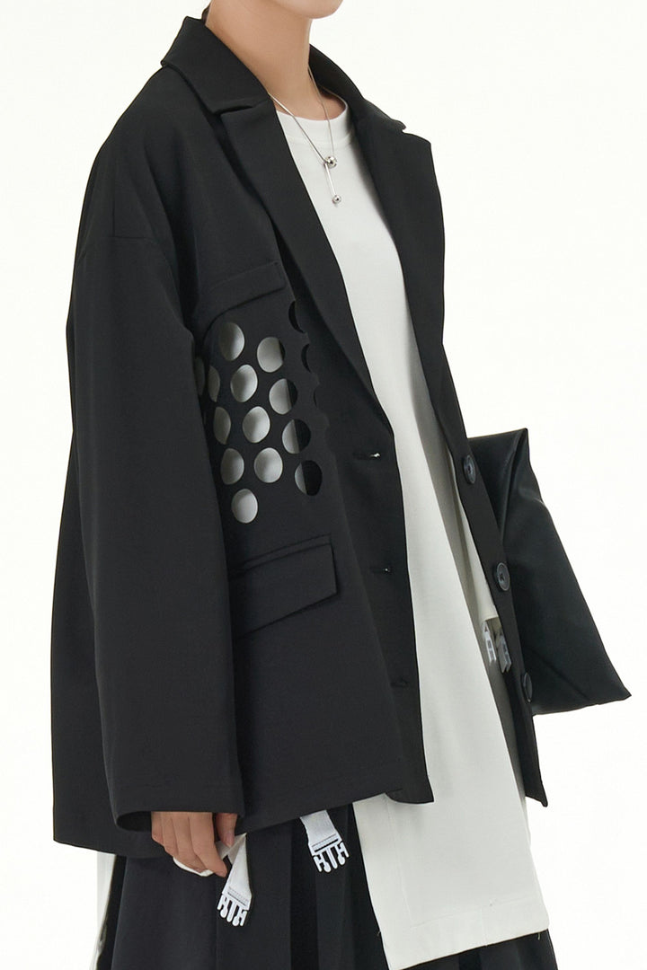 Black Blazer With Circle Cut Work