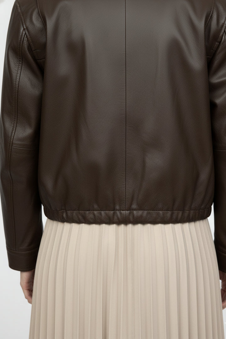 Brown Luxe Zip Leather Jacket