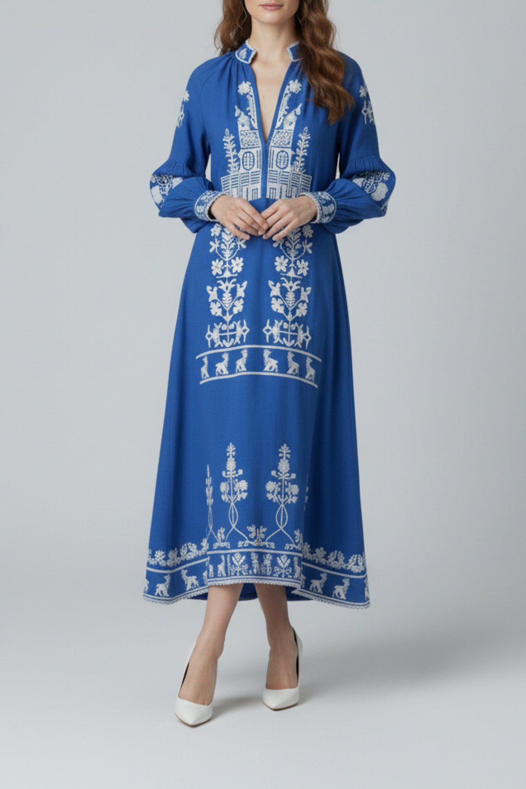 Embroidered Panelled Cotton Maxi Dress