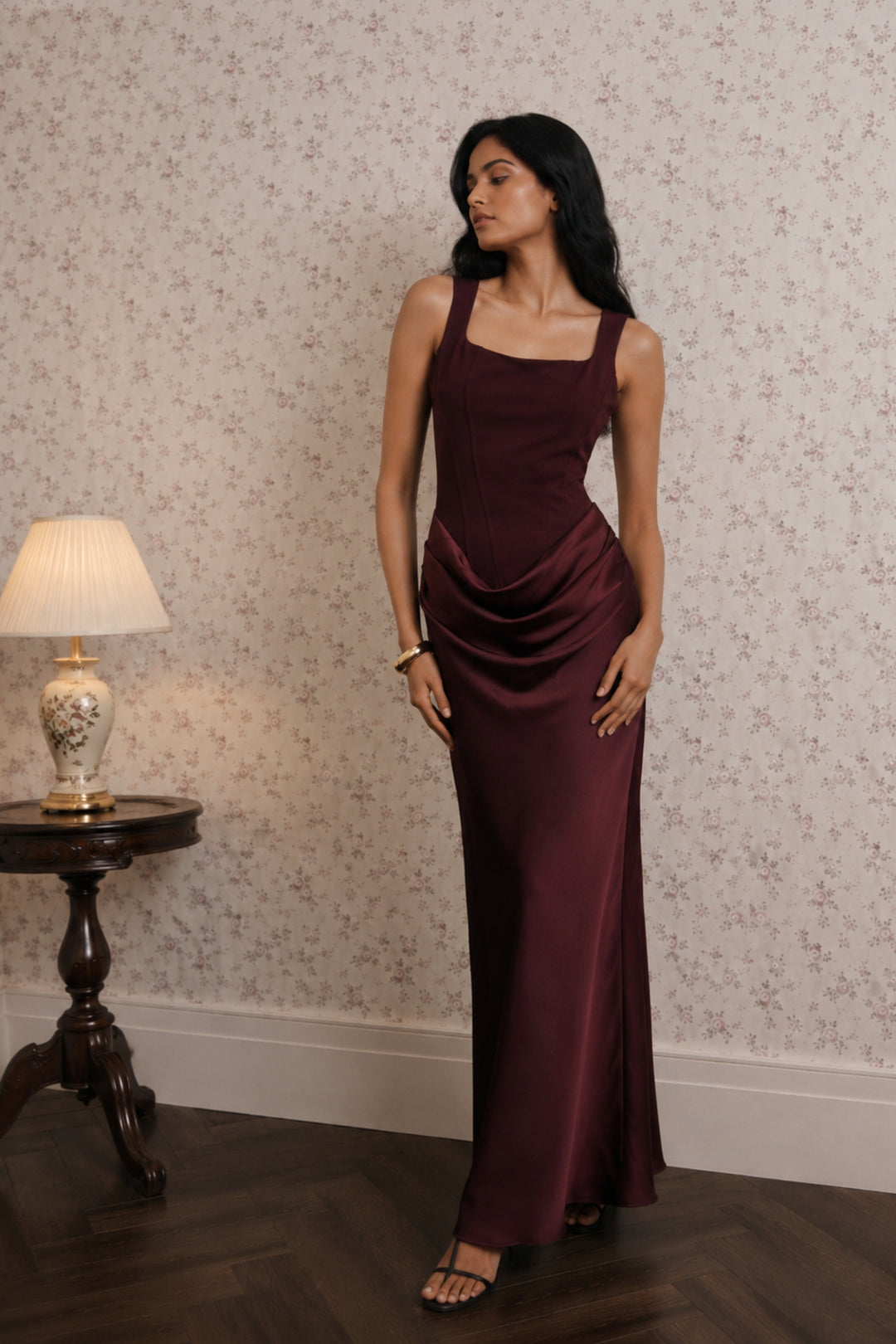 Garnet Maroon Drape Dress