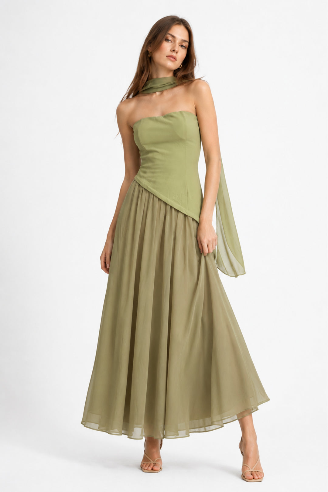 Sage Veil Strapless Dress
