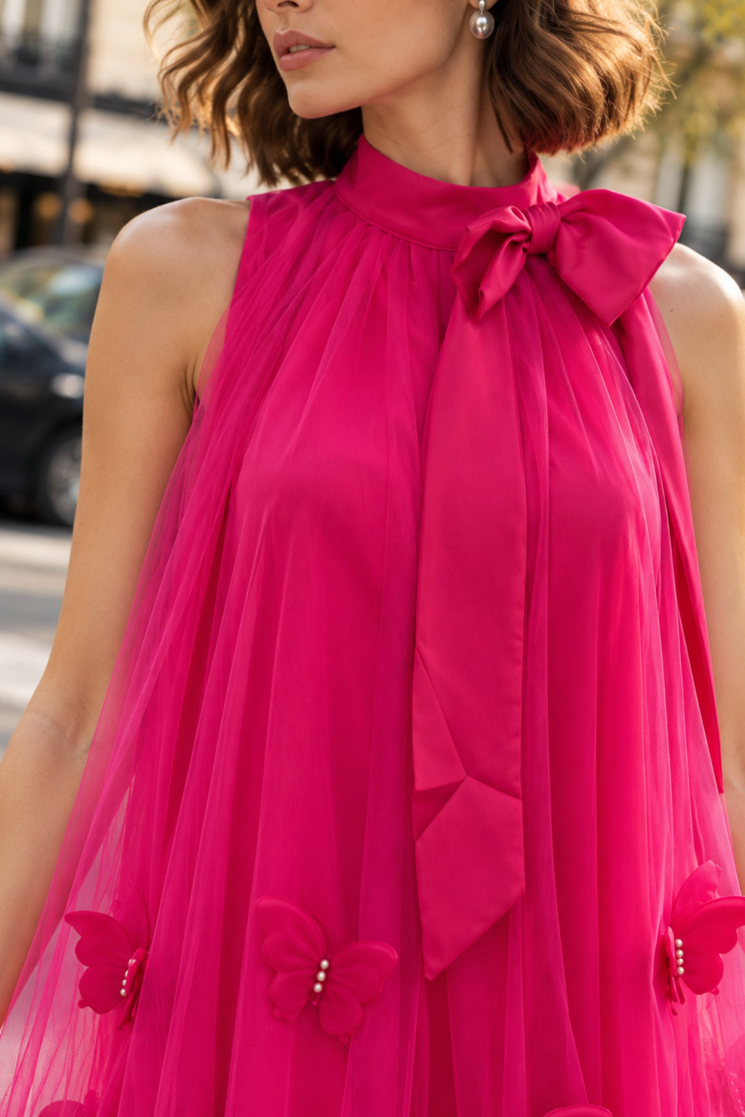 Fuchsia Butterfly Bow Tulle Dress