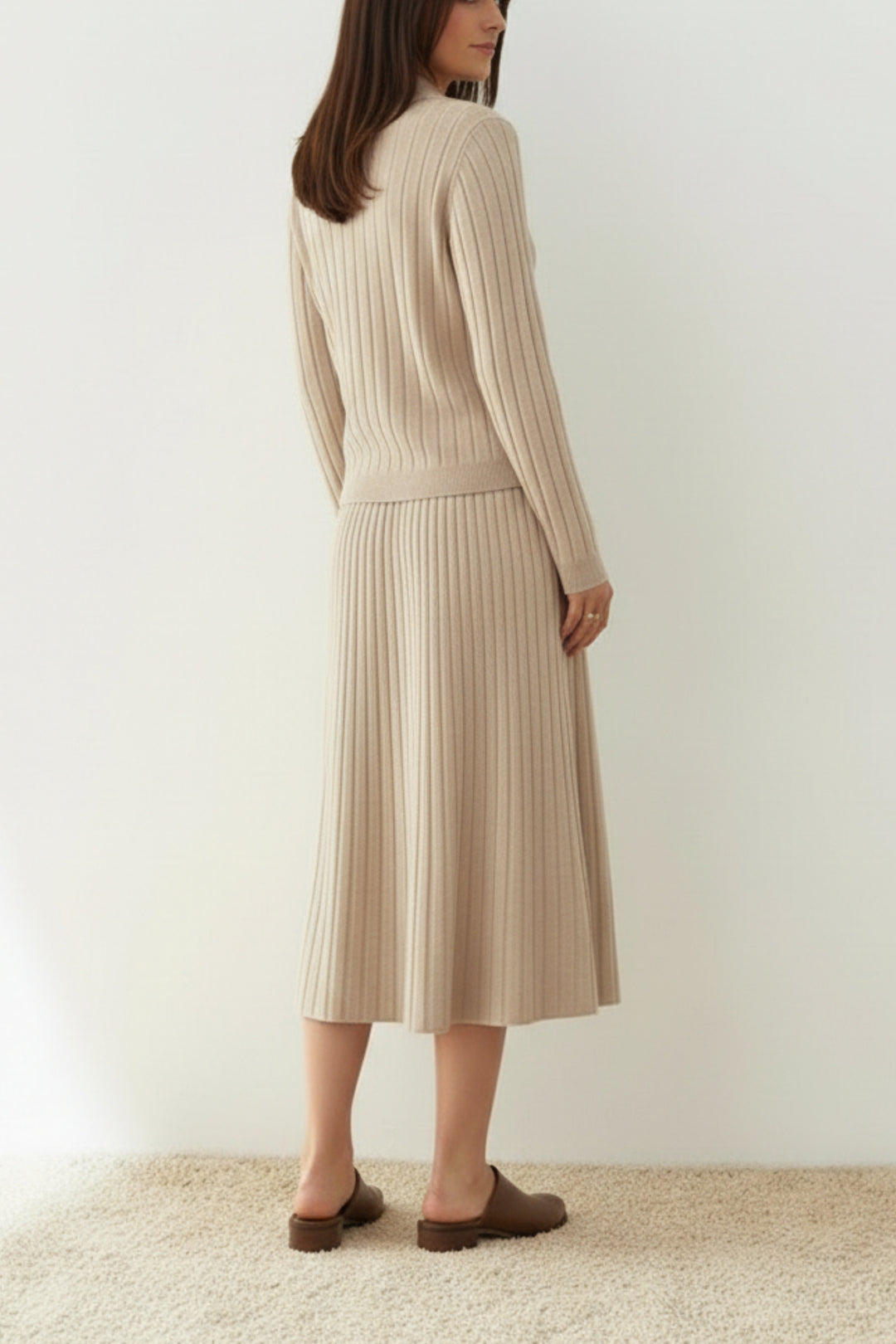 Latte Pleated Knit Skirt  Co-ord Set