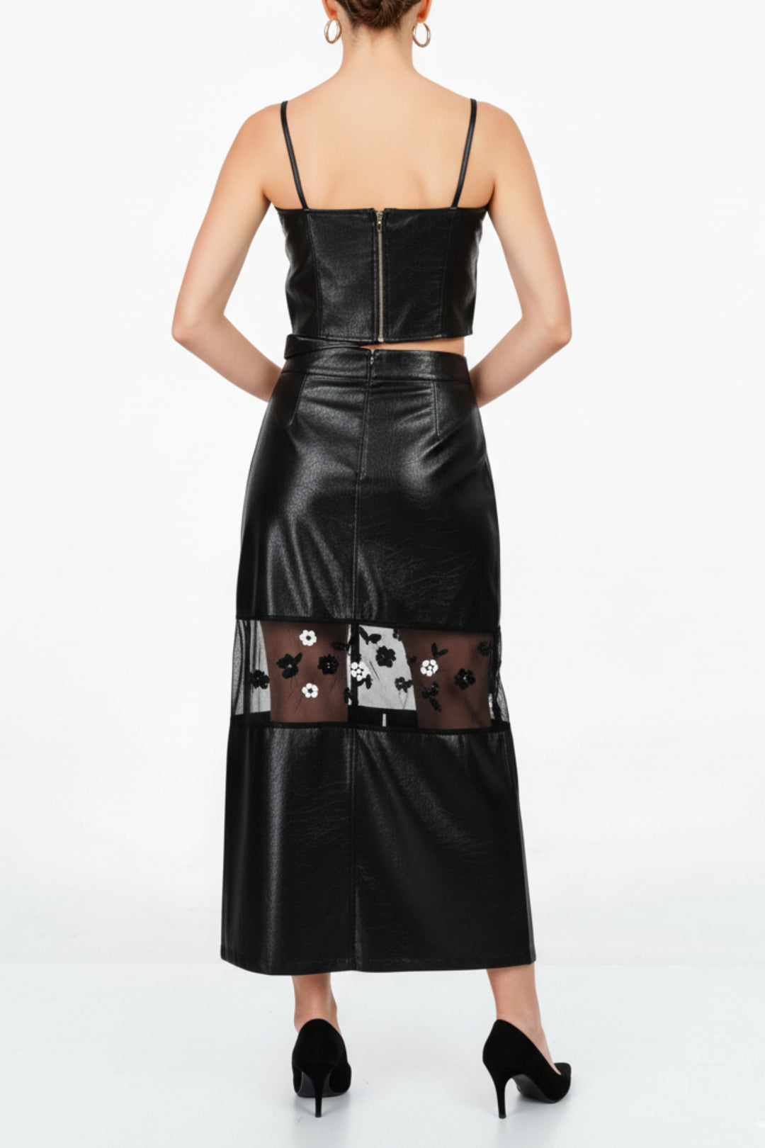 Wednesday Black Leather Skirt Co-ord Set