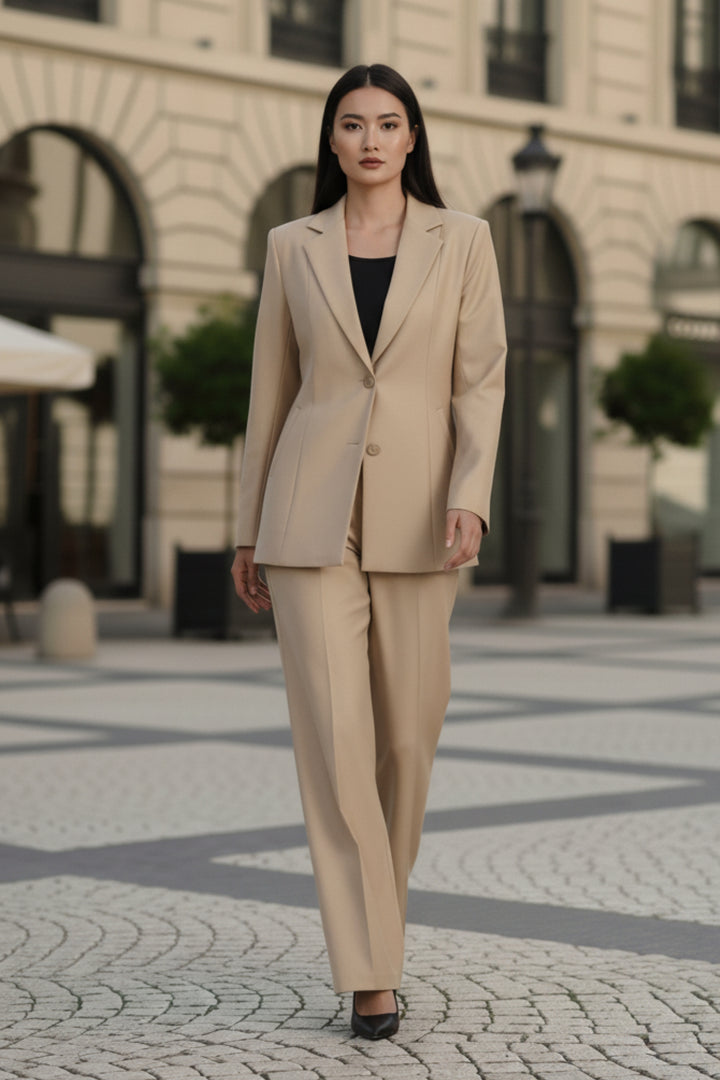 Beige Blazer and Pant Coord set