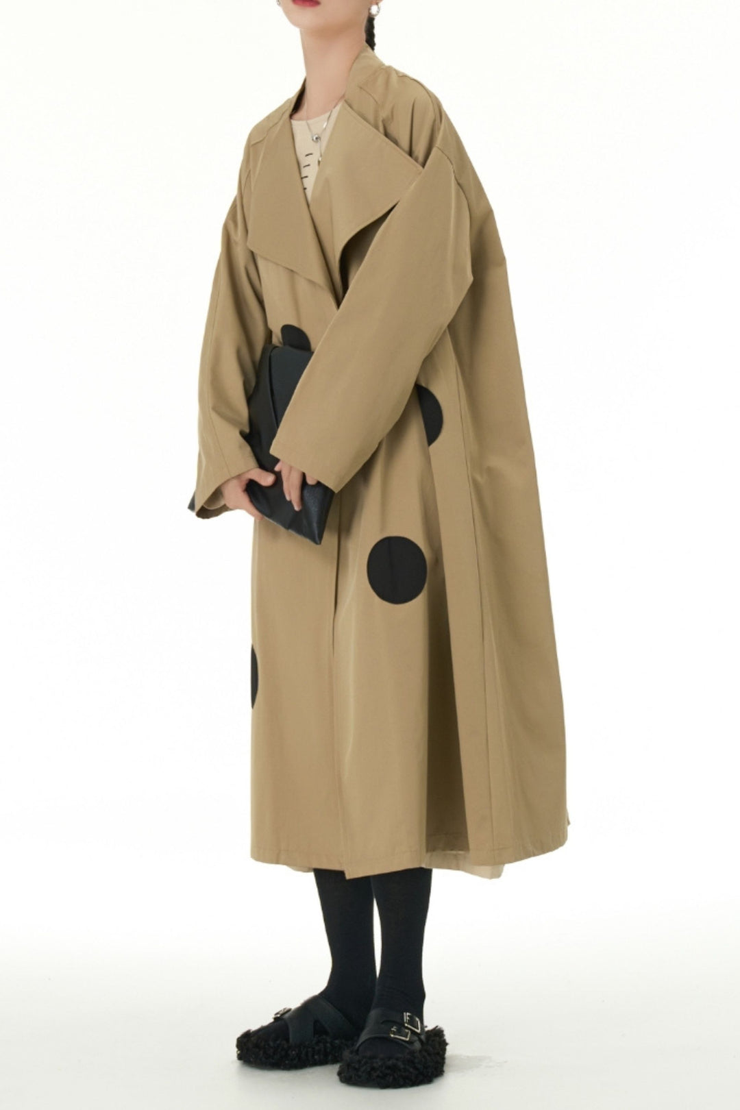 Stylish trench coat for women with Black polka dots