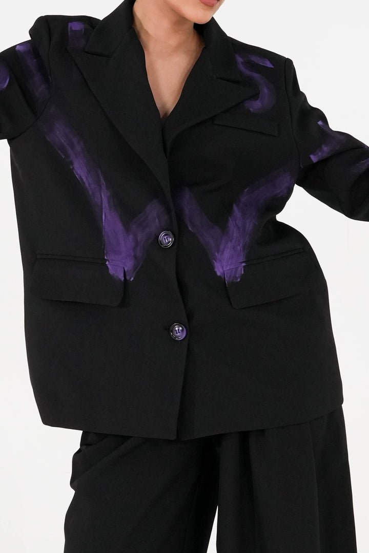 Violet Strokes Black Blazer