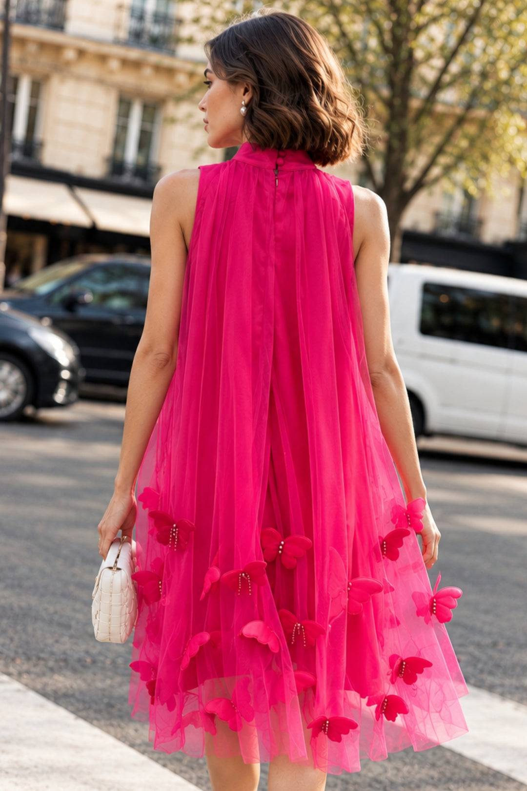Fuchsia Butterfly Bow Tulle Dress