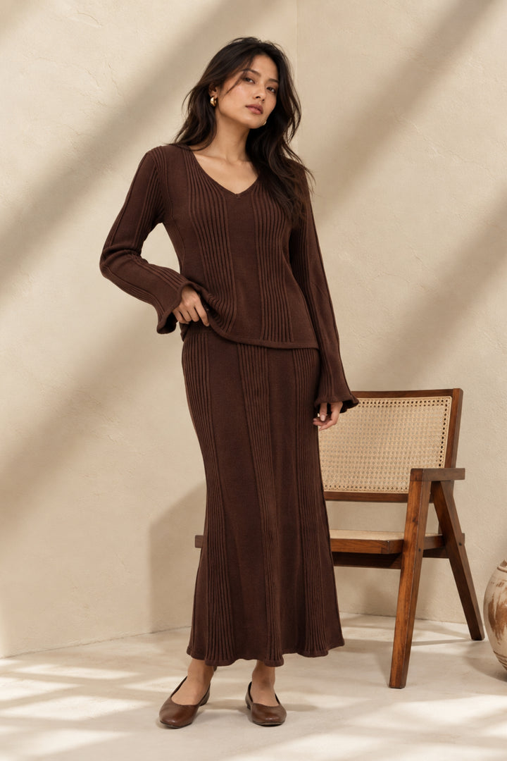 Mocha Ribbed Skirt Co-ord Set