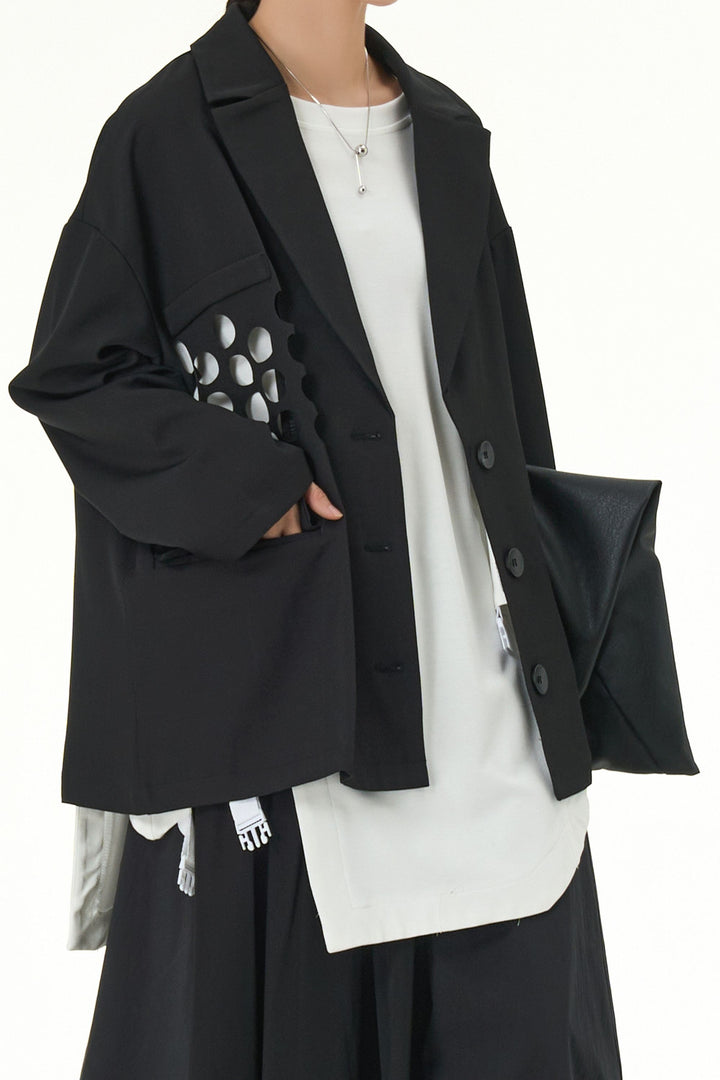 Black Blazer With Circle Cut Work