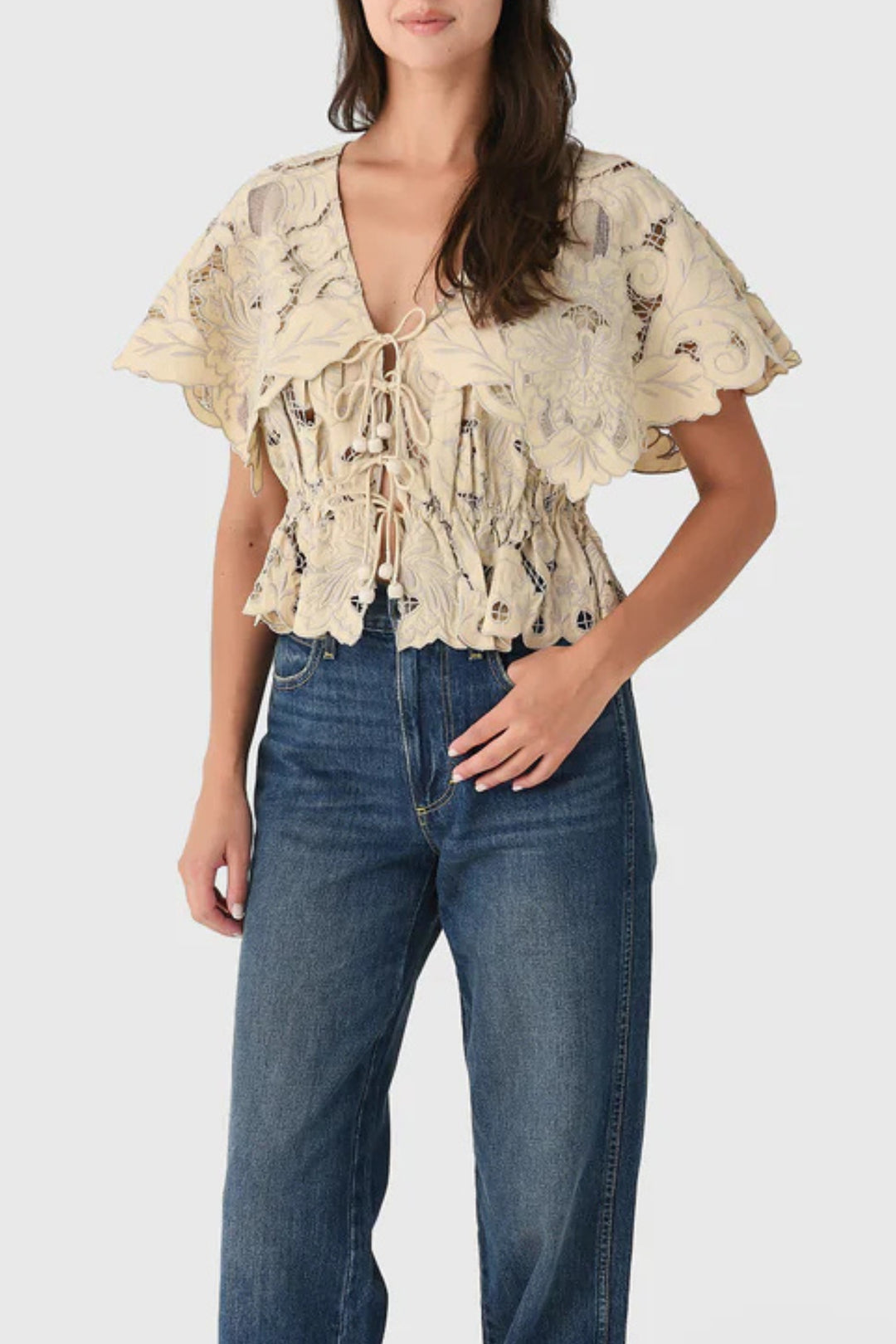 Soft White Lace Flutter Sleeve Top