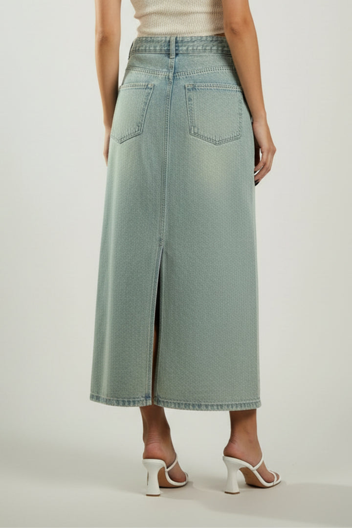 Denim Skirt With Buckle Belt