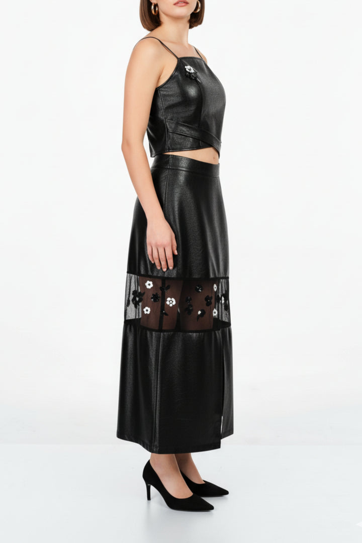 Wednesday Black Leather Skirt Co-ord Set