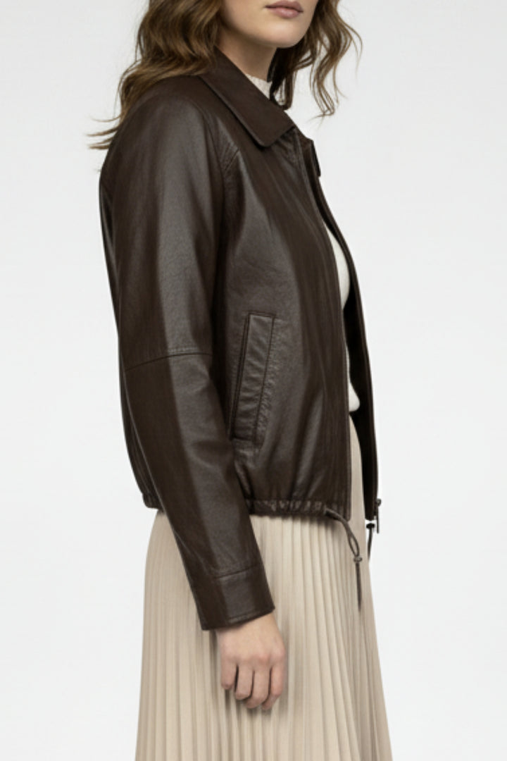 Brown Luxe Zip Leather Jacket