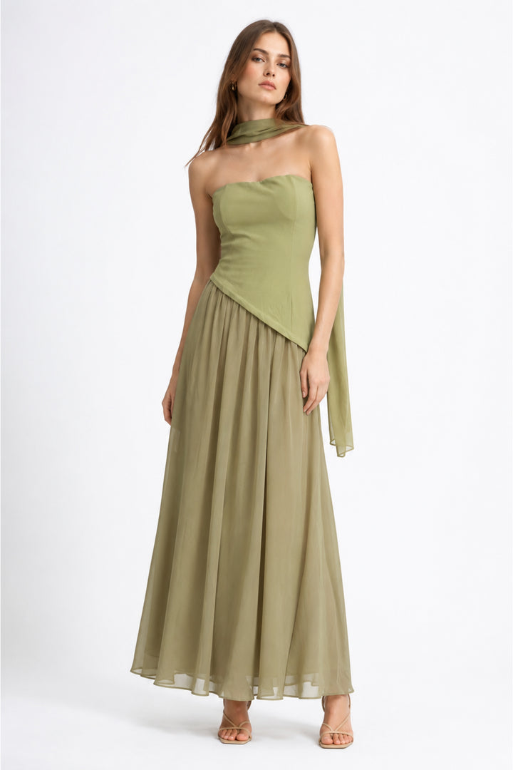 Sage Veil Strapless Dress