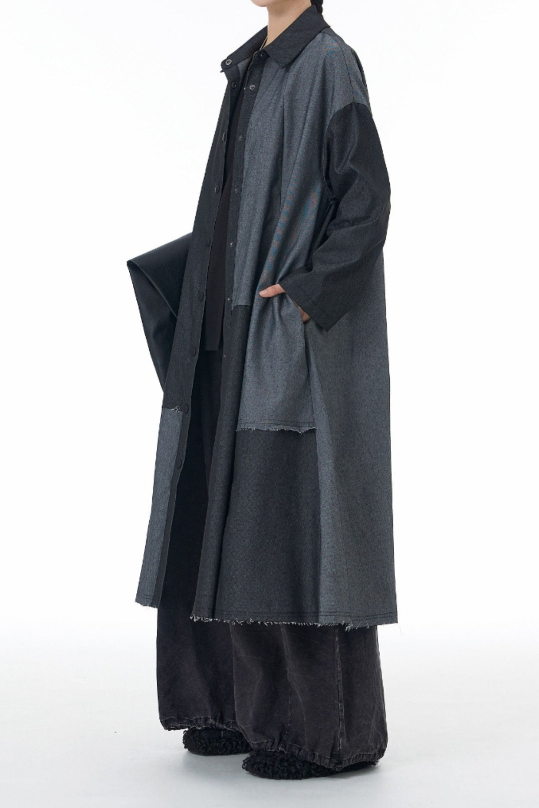 Lightweight denim trench coat with pockets