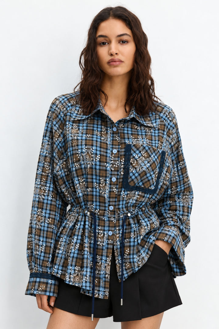 Bluebell Plaid Embroidered Shirt