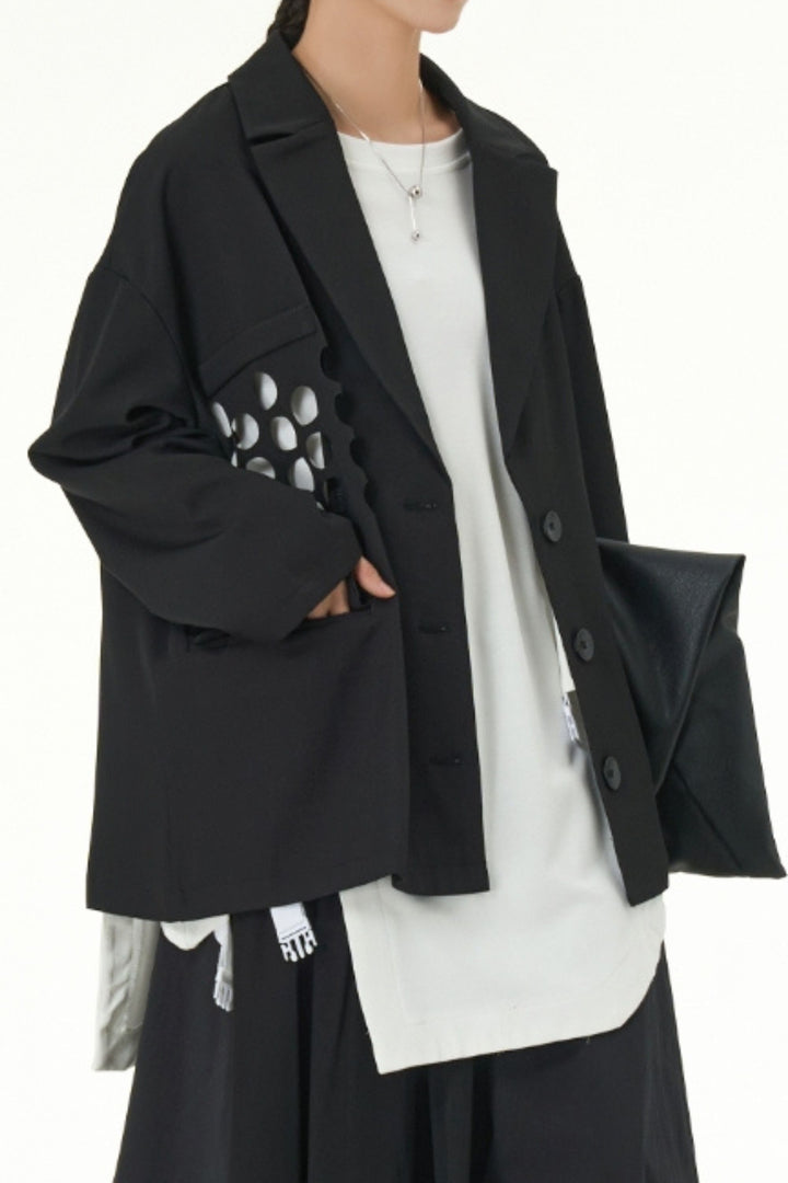 Black Blazer With Circle Cut Work