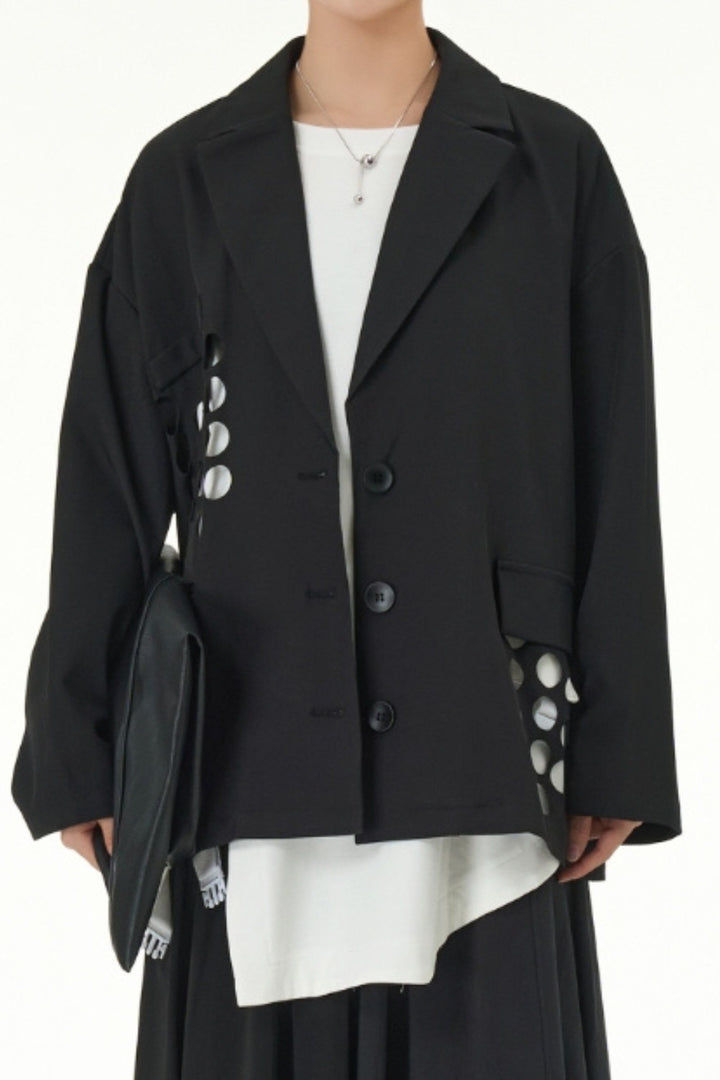 Black Blazer With Circle Cut Work