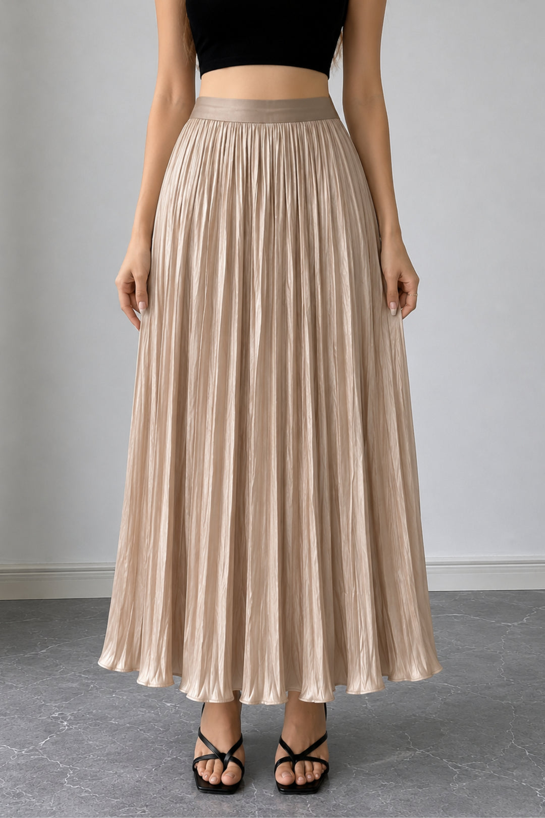 Champagne Satin Pleated Skirt