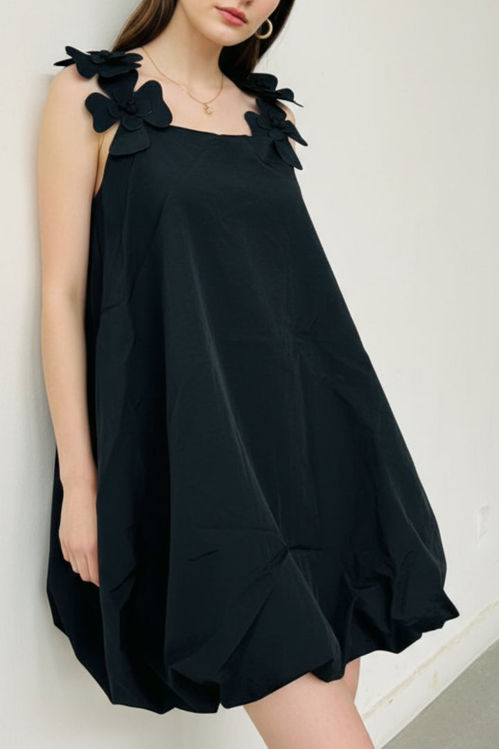Black Floral Bubble-Hem Dress